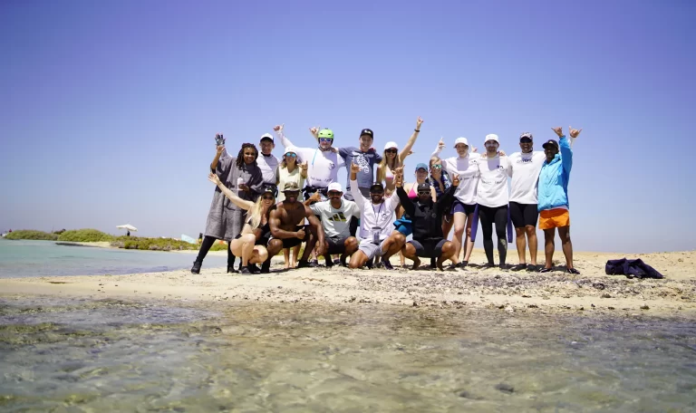 Kiteboarding Ways kite camp group on the beach in El Gouna, Egypt – international riders enjoying community experience