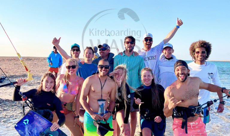Kite Safari Egypt riders group photo during Red Sea kitesurfing trip with Kiteboarding Ways